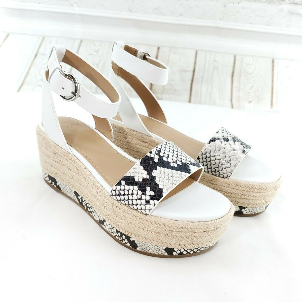 Marc Fisher Womens Gigli Black White Snake Print Espadrille Sandal Size 9.5 M